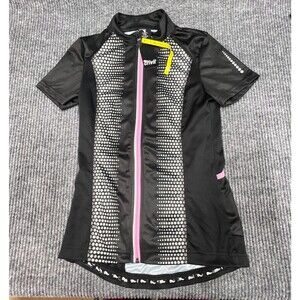 Crivit Cycling Shirt Jersey Women Small 4/6 Black Full Front Zip Back Pocket NWT